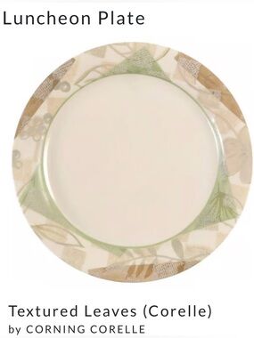Corelle Textured Leaves Luncheon Plates 9" Sandstone Beige Green - Lot of 3